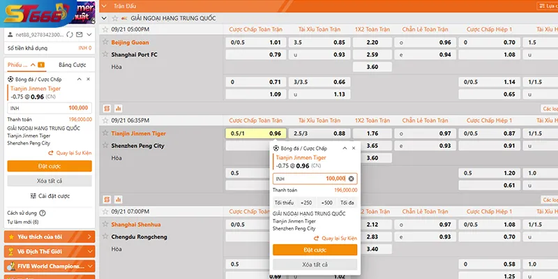 Cách tính tiền khi đặt cược kèo 0.75 tại ST666