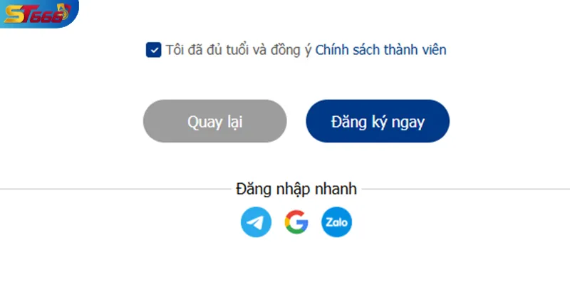 Đăng nhập ST666 nhanh qua Google và Zalo