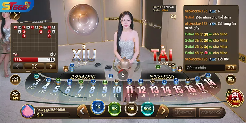 Giao diện đặt cược tài xỉu online với các lựa chọn cơ bản đến nâng cao