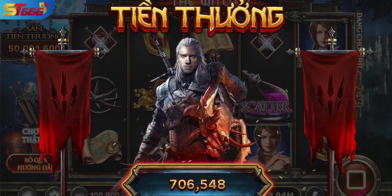 Săn hũ trong nổ hũ The Witcher khi Geralt chém boss mở thưởng lớn