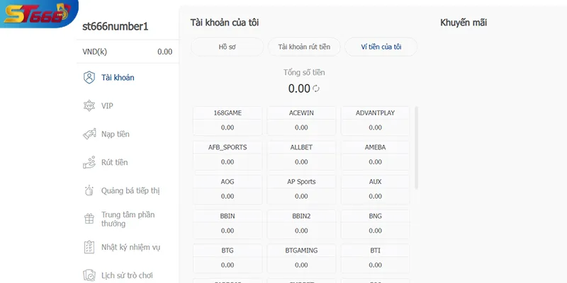 Luồng tiền giữa sảnh game và ví chính trong hệ thống ST666 